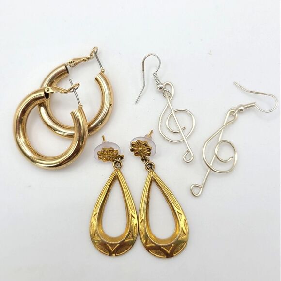 Source Unknown Jewelry - 3 pairs of earrings as shown,  pierced